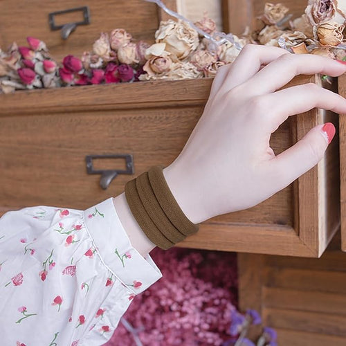 50PCS No Damage Hair Ties for Women, Cotton Elastic Hair Bands, Soft Ponytail Holders, Large Pony Tails Hair Ties, Brown, 2 Inch in Diameter, by Qarwayoc