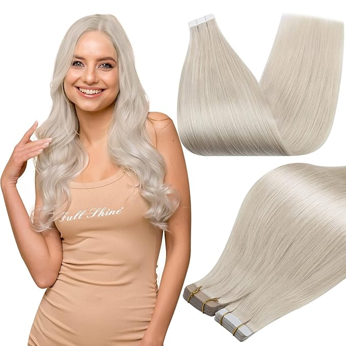 Full Shine Tape in Hair Extensions Human Hair Blonde Color 1000 Tape Extensions Silky Straight Remy Hair Extensions Real Human Hair Double Sided Tapes Brazilian 50 Grams 24 Inch 20Pcs Add Length