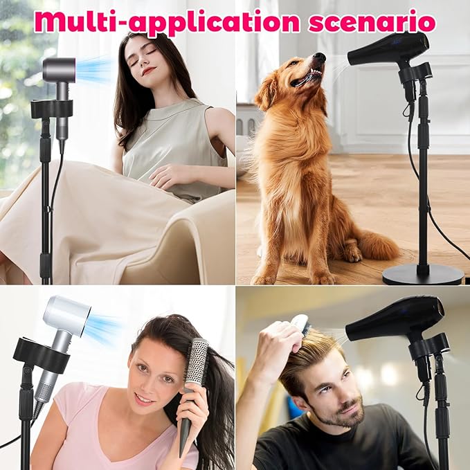 Hands-Free Hair Dryer Stand Holder with Strong Suction Base-63in/160cm Height Adjustable Floor Blower Stand Holder, 180 Degrees Rotatable Larger Clamp Countertop Blow Dryer Stand for Salons or Home Use