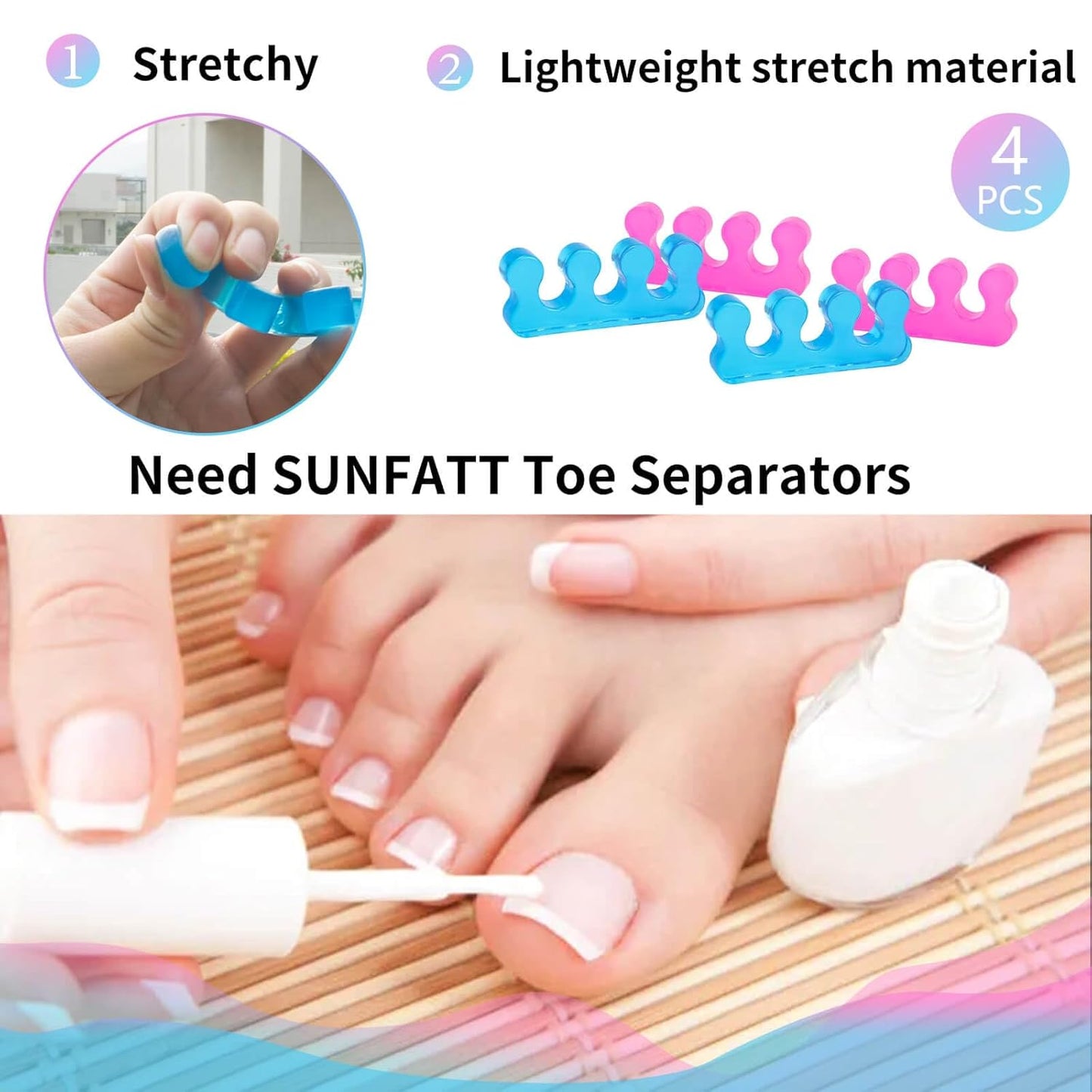 SUNFATT Toe Separators for Women,Toe Spacers for Women,Repeatable Washable Toe Separators,Toe Separators for Nail Polish Application,Soft Gel Pedicure Tools.