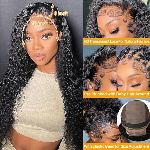 26 Inch Deep Wave Lace Front Wigs Human Hair 13x6 HD Transparent Lace Front Wigs Human Hair 200% Density Deep Curly Glueless Wigs Pre Plucked with Baby Hair for Women