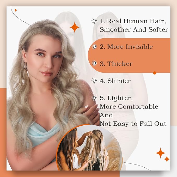 Full Shine Ash Blonde Tape in Hair Extensions Color 18P613 Highlighted Tape in Extensions 20Inch 100G Straight Soft Extension Seamless Skin Weft for Women Daily Office Look 40Pcs