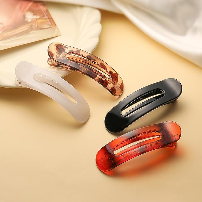 4 PCS Flat Claw Clips, Large Lay Flat Hair Clips for Women Girls, Strong Hold Non-slip Hair Claws for Thick Thin Hair (Tortoise)