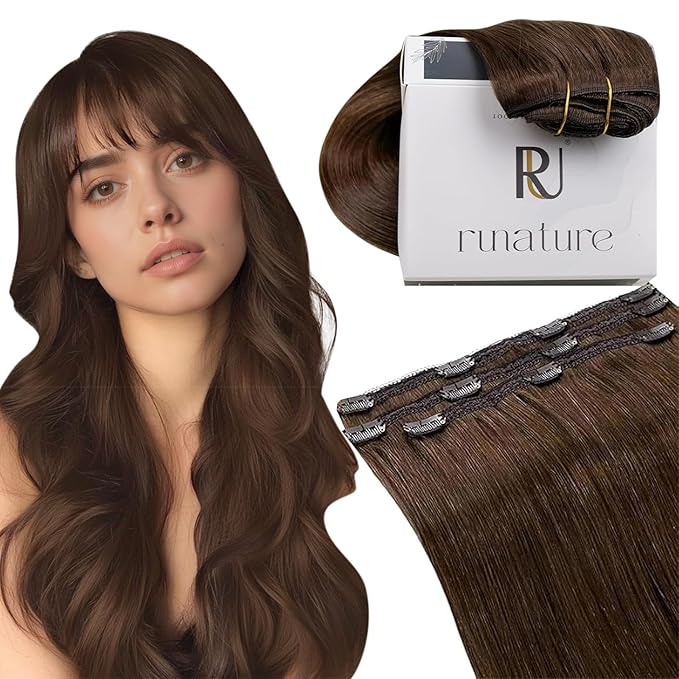 RUNATURE Human Hair Clip in Extensions, Brown Clip in Hair Extensions Real Human Hair, Remy Hair Extensions Clip Ins, Long Straight Hair, Easy to Apply, 20 Inch 50g 3pcs #4 Medium Brown