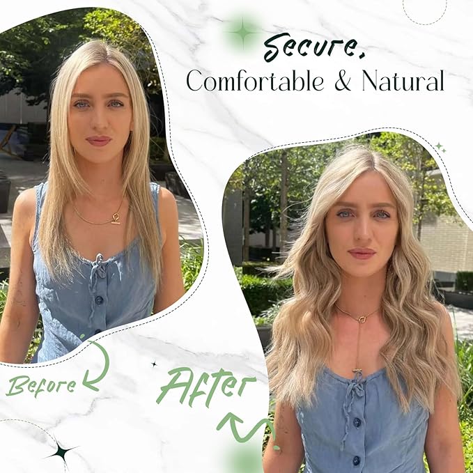 RUNATURE Wire Hair Extensions Real Human Hair, Invisible Fish Line Hair Extensions, Platinum Blonde Natural Hair with Transparent Wire, Easy to Apply 14 Inch 70g #60