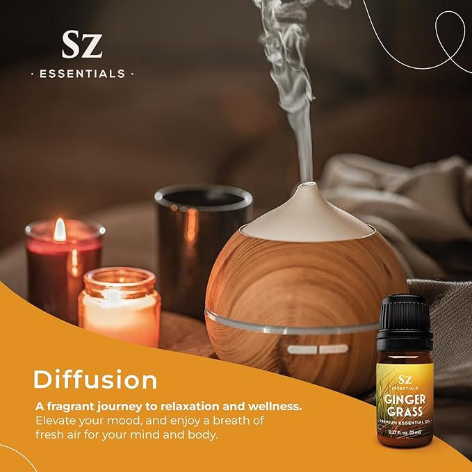 – Ginger Grass Essential Oil – 100% Pure & Undiluted (Cymbopogon martinii VAR. Sofia)– Fresh Citrusy Earthy Aroma – Aromatherapy, Perfumery, Skin Care – Therapeutic Grade - 1/6 oz. 5 mL