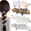 4PCS Bead Spiral Hair Ties, No Crease Pearl Bead Phone Cord Ponytail Holders for Women, Elastic Rubber Hair Coils, Vintage Hair Bands Accessories for Party, Daily Use - 4 Colors