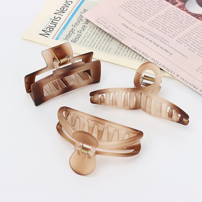 5PCS Claw Hair Clips for Women - Matte Amber Brown Non-Slip Medium Large Clamps for Thin Thick Hair, Multi-Style Fashion Accessories