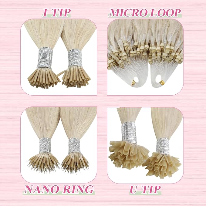 YoungSee U Tip Hair Extensions Human Hair Blonde Utips Hair Extensions Platinum Blonde Keratin Hair Extension for Short Hair K Tip Hair Extension Real Human Hair Straight for Thin Hair 14In 1G/S 50G