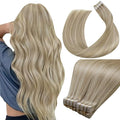 LaaVoo Tape in Hair Extensions Dark Ash Blonde Highlighted with Light Blonde Tape in Extensions Human Hair Seamless Hair Extension Tape on Soft Hair 40pcs 100g 24 Inch