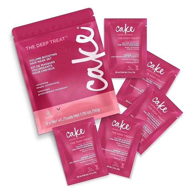 Cake Beauty Travel Hair Mask Set – Volumizing & Moisturizing Deep Treatment for Dry Hair – Hydrolyzed Rice Protein – TSA-Friendly, 5 x 1.76 oz Value Pack