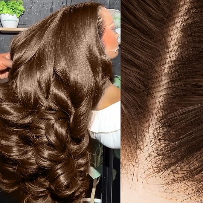 5x5 SKINLIKE Real HD Lace Closure Wig, Loose Wave 250% Density 0.10mm Ultra-thin Swiss Lace Pre-plucked Bleached Small Knots Chocolate Brown Human Hair Wig 20Inch