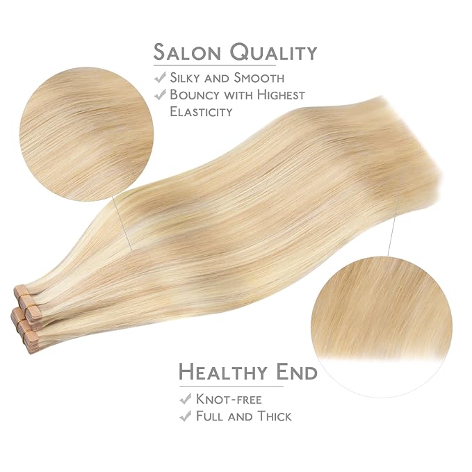 WENNALIFE Tape in Hair Extensions Human Hair, 40pcs 100g 16 inch Balayage Light Wheat Platinum Blonde Hair Extensions Real Human Hair Straight Tape in Extensions Invisible Human Hair Extensions Reusab