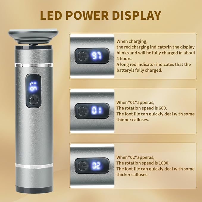 The 2025 Latest Model Electric Feet Callus Remover,Electric Foot Files for Men & Women,Electric Callus Remover for Feet Dead Skin and Calluse,Rechargeable Digital Feet Callus with 4 Grinding Heads