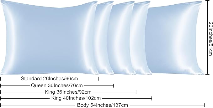 NTBAY 2 Pack Satin King Pillowcases for Hair and Skin, Luxurious and Silky Pillow Cases with Envelope Closure, 20x40 Inches, Aqua