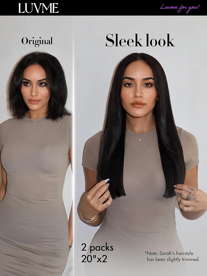 LUVME Silky Straight Seamless 2 Pack 220g 14Pcs Clip in Hair Extensions Full Max with 20inch Remy Human Hair Extensions, Natural Black 100% Real Soft Hair