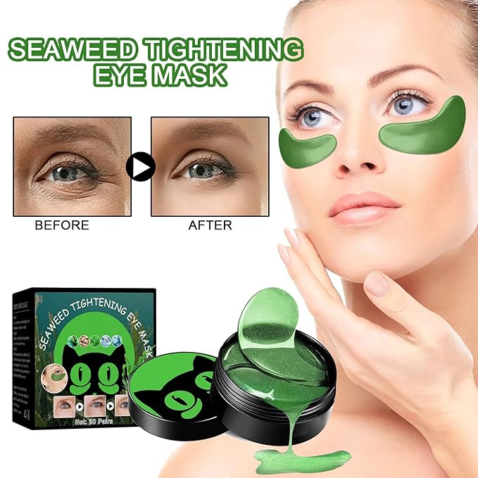 Seaweed Eye Mask, Under Eye Patches with Collagen & Hyaluronic Acid, Seaweed Eye Tightening Mask, Green Eye Gel Pads for Puffiness, Wrinkles, Dark Circles and Bags Under Eyes - 30 Pairs