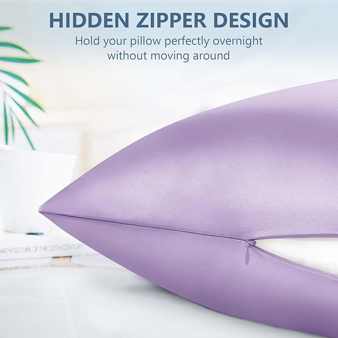 Silk Pillow Cases King Size 100% Mulberry Silk Pillowcase for Hair & Skin 22 Momme Both Sided Grade 6A Silk Cooling Soft Breathable 20 x 36 Inches with Hidden Zipper 1PC, Lavender