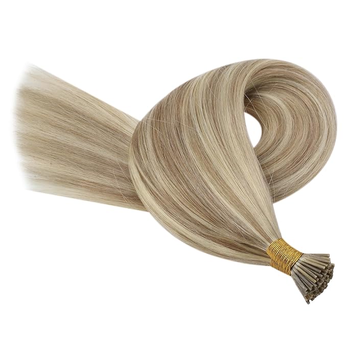 YoungSee I Tip Hair Extensions Blonde Itip Hair Extensions Real Human Hair Blonde Mix Golden Blond Highlight Itip Human Hair Extension Silky Straight 20 Inch 50g 50s