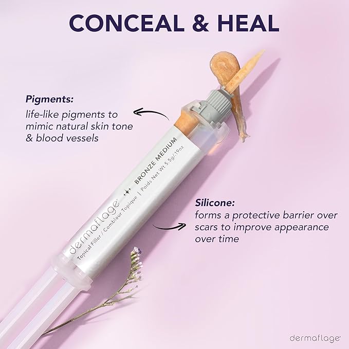 Dermaflage Scar Filler Kit - Bronze Medium - Deep Scar Cover and Waterproof Concealer for Acne Scars Wrinkles, and Ice Pick Scars Makeup, 1 mo supply