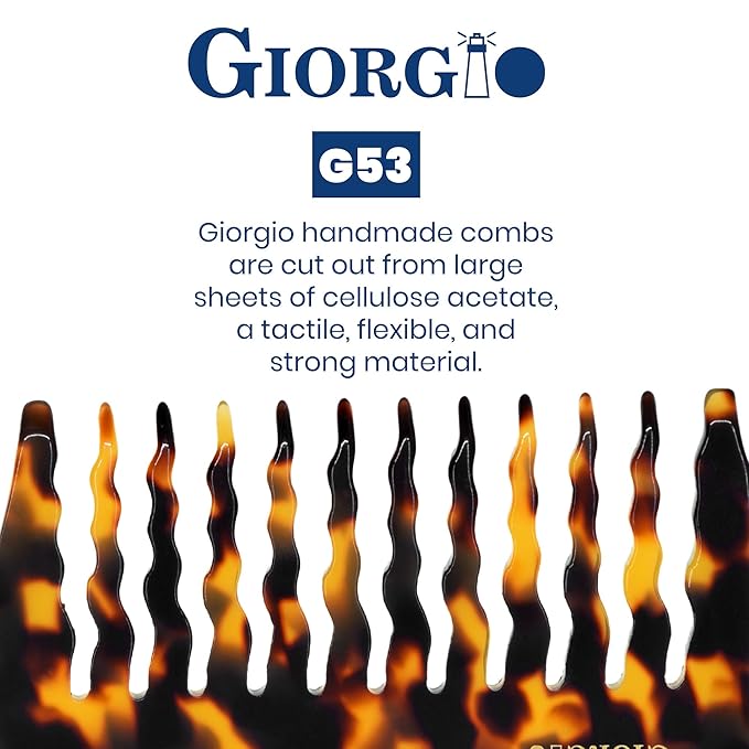Giorgio G53 Wide Tooth Rake Comb for Curly, Thick Hair - Handmade Detangler for Wet and Dry Hair, Hand Polished (8")