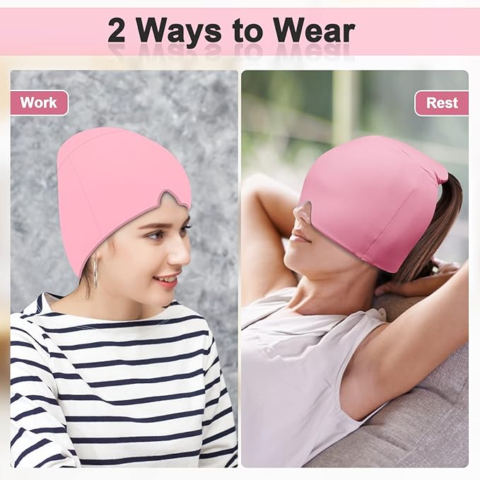 Migraine Relief Cap with Gel Top Coverage, Headache Relief Hat for Migraine Sinus Tension Stress Pain Relief, Migraine Ice Head Wrap Ice Gel Packs Hot Cold Therapy Headache Relief Cap