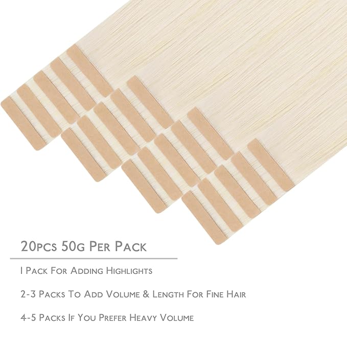 WENNALIFE Tape in Hair Extensions Human Hair, 20pcs 40g 12 inch White Blonde Remy Hair Extensions Straight Human Hair Tape in Extensions Skin Weft Tape Extensions Human Hair