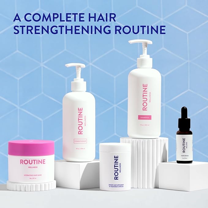 Routine Wellness Anti-Thinning Shampoo for Thinning Hair - Biotin DHT Blocker Women & Men - Color Safe Shampoo for Hair Loss & Healthy Hair - Jasmine & Rosewater 14oz