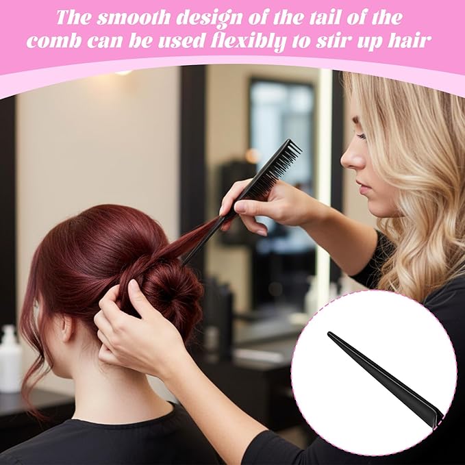 3 Row Hair Comb for Natural Detangling, 4PCS Rat Tail Styling Comb Set Nylon Bristle Unbraider Teasing Combs for Defining Curls and Sectioning Hair
