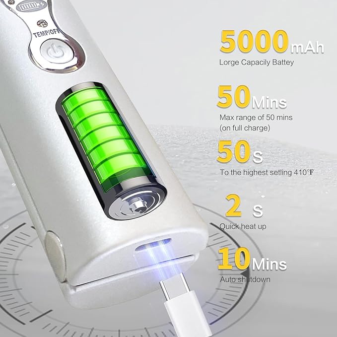 Cordless Hair Straighteners 5000 mAh Long Range Titanium Portable Flat Iron Wireless Mini Hair Straightener 2 in 1 for Straightening and Curling Travel Straightener max. 210℃/410℉ Heats Up in Seconds