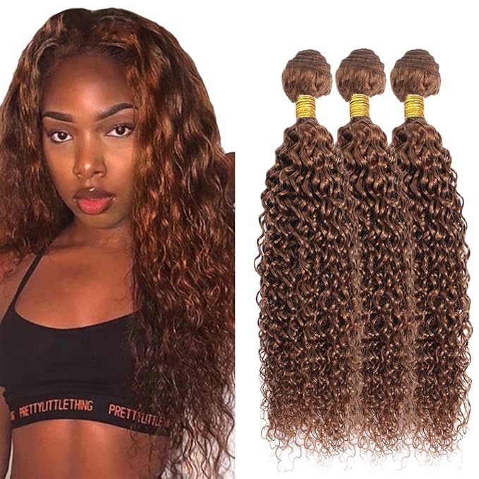 Light Brown Bundles Human Hair Color 30 Water Wave Bundles 18 20 22 Inch Niegmeag Peruvian Virgin Remy Hair Extensions Double Weft Light Brown Wet and Wavy Bundle Hair Weave 300g