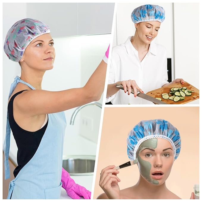Pengxiaomei 6 Pcs Shower Cap, Reusable Waterproof Hair Cap Shower Caps Stocking Stuffers for Women Men Kids