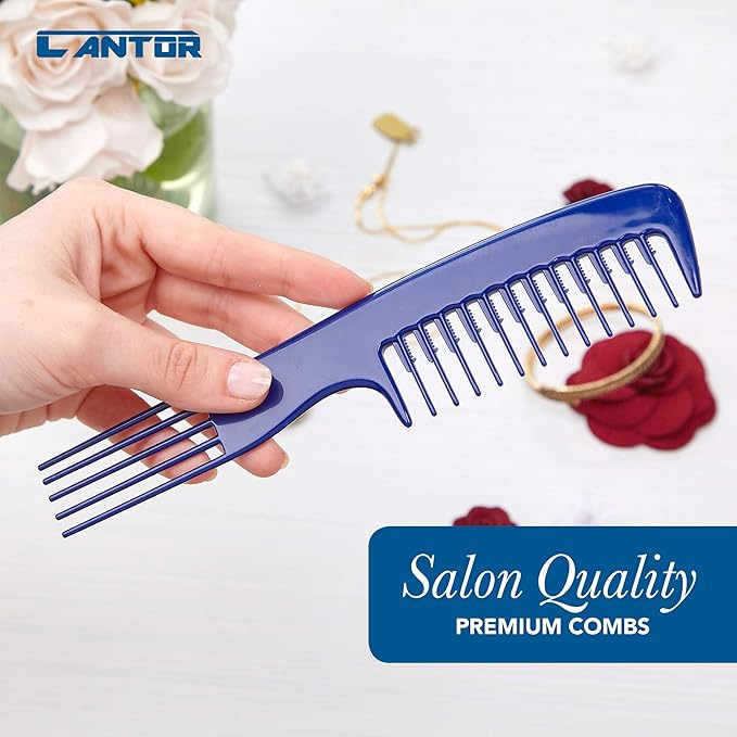 Cantor Lift Teasing Wide Tooth Comb - 2 Pack Chemical and Heat Resistant Detangler - Anti Static for All Hair Types - Durable and Lightweight