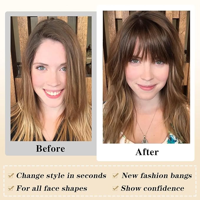 NAYOO Clip in Bangs - 100% Human Hair French Bangs Clip in Hair Extensions, Light Blonde French Bangs Fringe with Temples Hairpieces for Women Curved Bangs for Daily Wear