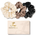 LULUSILK Silk Scrunchies for Hair Sleep, 100% Real Mulberry Silk, No Damage Hair Ties for Women and Girls, Basic Collection, Pack of 3