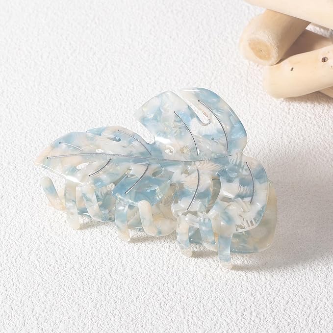Blue Leaf Hair Claw Clip 3.5 Inch Strong Grip Hair Clip French Design Women Girls Hair Styling Accessories for Thick Thin Hair