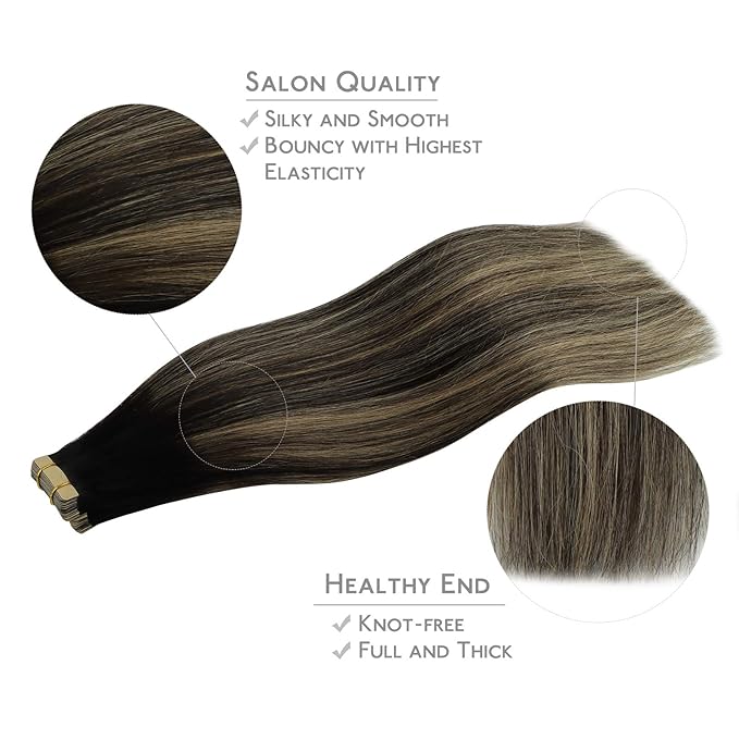 WENNALIFE Tape in Hair Extensions Human Hair, 20pcs 50g 22 inch Natural Black to Light Blonde Remy Hair Extensions Straight Human Hair Tape in Extensions Skin Weft Tape Extensions Human Hair