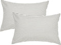 JELLYMONI 100% Natural Cotton Striped Standard Pillowcases Set, 2 Pack White and Grey Stripes Pattern Printed Pillow Covers with Envelope Closure(Pillows are not Included)