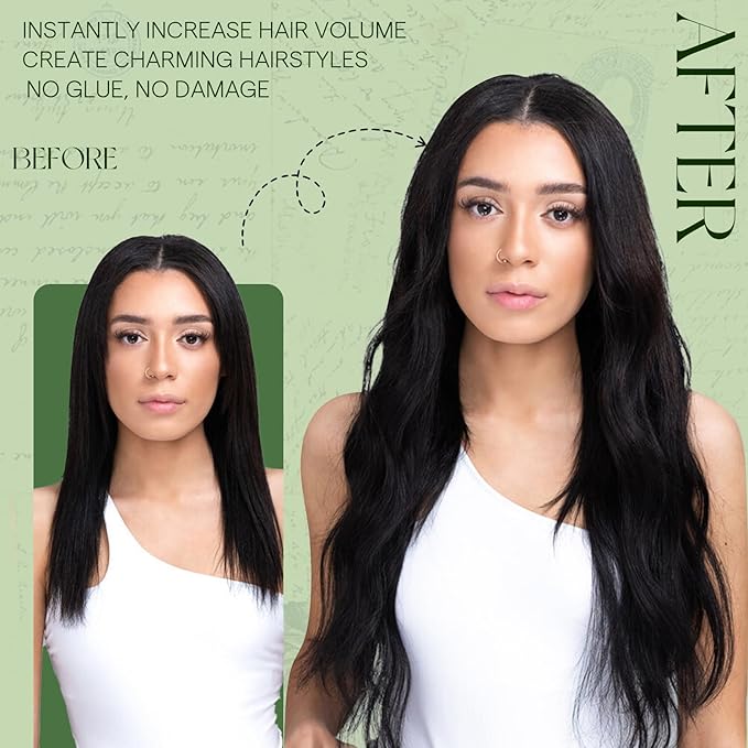 RUNATURE Black Clip in Hair Extensions Human Hair, 22 Inch Long Hair Extensions Clip Ins, Brazilian Natural Hair, Full Head, Can be Styled, Tangle-free Soft Remy Hair, 120g 7pcs #1B Off Black
