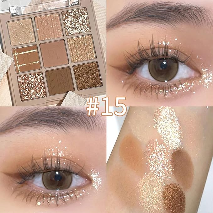 Erinde 9 Colors Eyeshadow Palette, Matte Shimmer Glitter Eye Shadow Makeup Palette, Highly Pigmented Long Lasting Waterproof, Natural Neutral Nude Eyeshadow Makeup Pallet, Cashmere