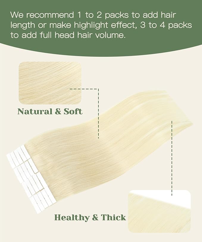 SURNEL Injected Tape in Hair Extensions Human 16 Inch Platinum Blonde Seamless Remy Invisible Tape in Extensions 20 Pcs 35g(#60,16)