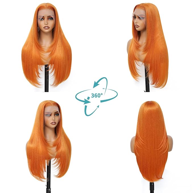 Long Ginger Wig Synthetic Lace Front with Straight Layered Hairstyle for Black Women - Pre-Plucked 13x4 HD Lace Glueless Wigs Ready to Wear 26inch