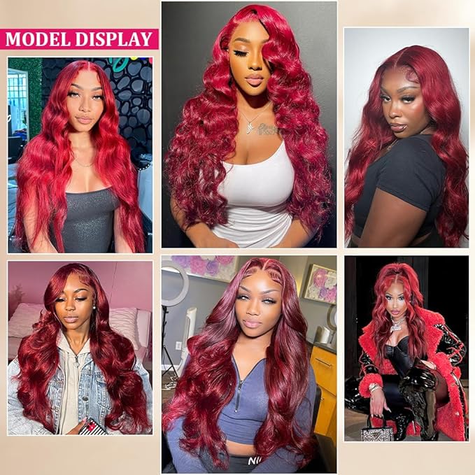 30 Inch Burgundy Wig HD Lace Front Wig Pre Plucked 200% Density Red Wig with Baby Hair for Women