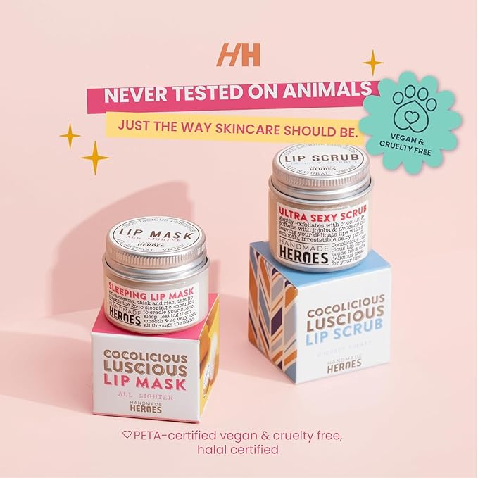 Handmade Heroes 100% Natural Coconut Lip Exfoliator & Lip Mask Gift Set - Gentle Exfoliant Sugar Lip Polish & Moisturizer for Chapped & Dry Lips