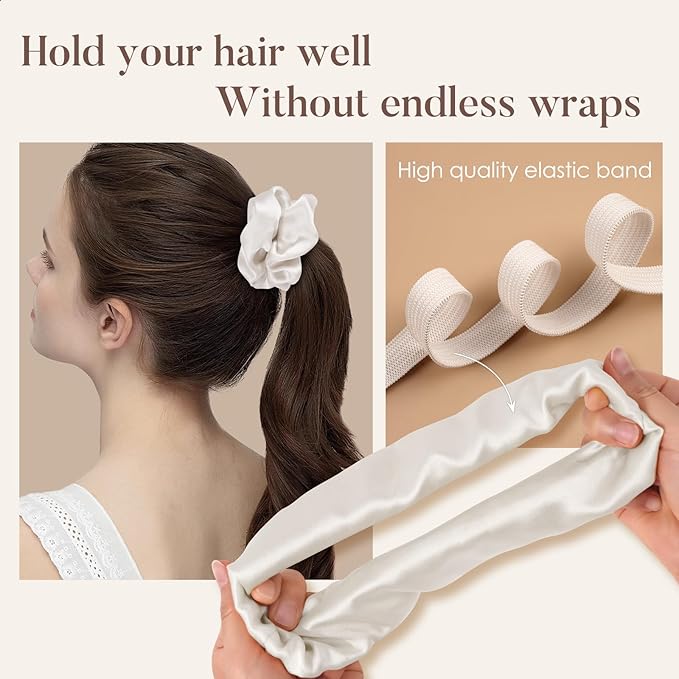 LULUSILK Silk Scrunchies for Hair Sleep, 100% Real Mulberry Silk, No Damage Hair Ties for Women and Girls, Gorgeous White, Pack of 3