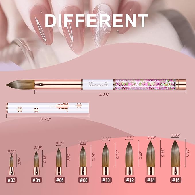 Acrylic Nail Brush Size 6,KEMEISI 100% Pure Kolinsky Nail Art Brushes Sturdy Handle Oval Shaped Acrylic Powder Nail Design Tools for Professional Manicure DIY Home Salon (White)