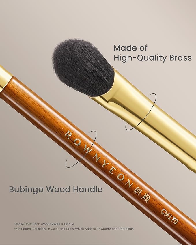 Desert Oak Series Thumb-Shaped Eyeshadow Brush （Small） - Curved Brush Head Mimics Natural Finger Contour, Premium Goat Hair & Bubinga Handle for Lid/Crease Blending (CM 171)