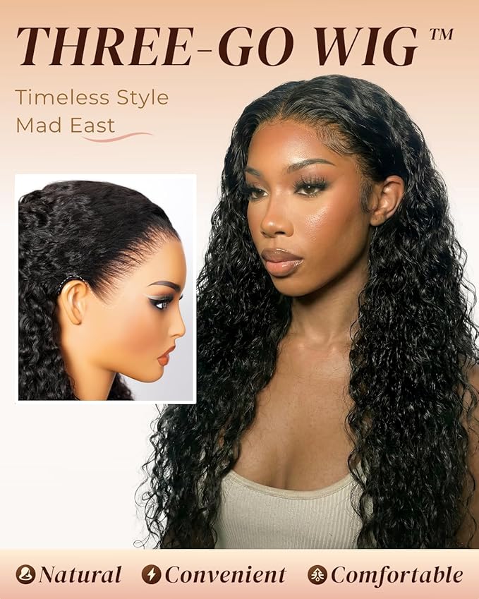 Arabella 13x6 Deep Wave Lace Front Wigs Human Hair 210% Density Glueless Wigs Human Hair 100% Curly Wave Human Hair Wigs 12A Pre Plucked Pre-Bleached Pre-Cut Glueless Wig 20 Inch