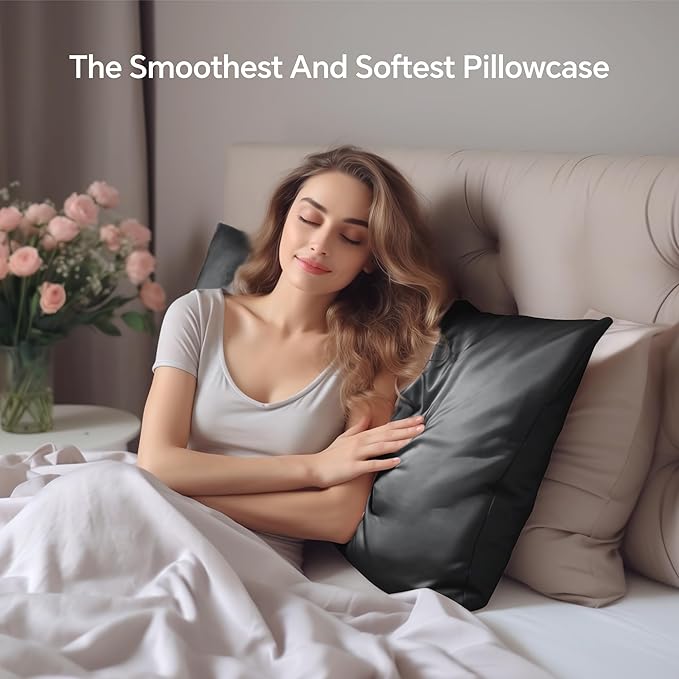 INFIIXSO Mulberry Silk Pillowcase for Hair and Skin, Silk Pillow Cases Standard Size with Hidden Zipper 20x26 Inches, Extraordinary Smooth and Soft Cooling Pillow Cases for Hot Sleepers(Black, 1 Pack)