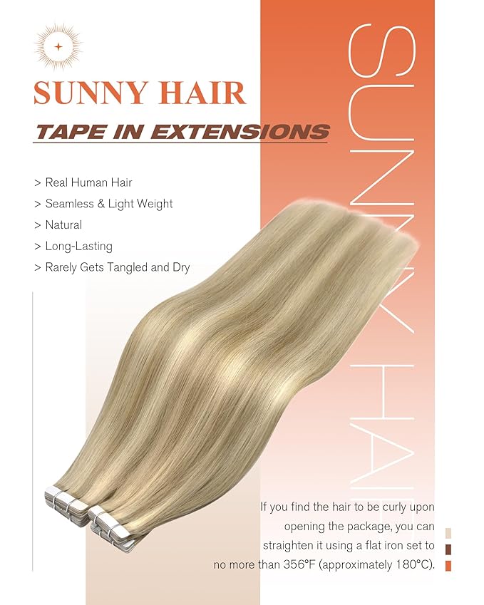 Sunny Hair Tape in Hair Extensions Real Human Hair Invisible Remy Hair Extensions Tape ins for Women Golden Blonde Highlight Medium Blonde 22 inch 20Pcs 50G